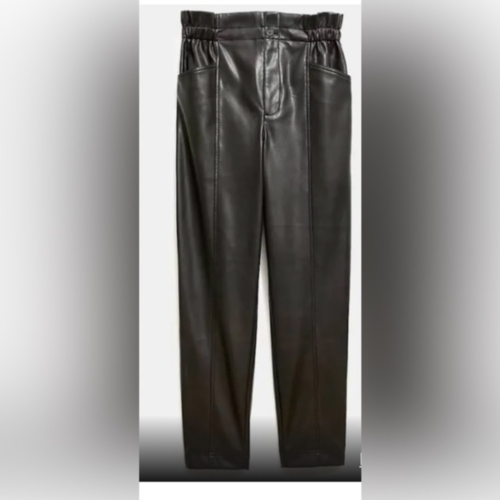 Madewell Vegan Leather Pull-On Paperbag Pants Black - Women | Black size 8